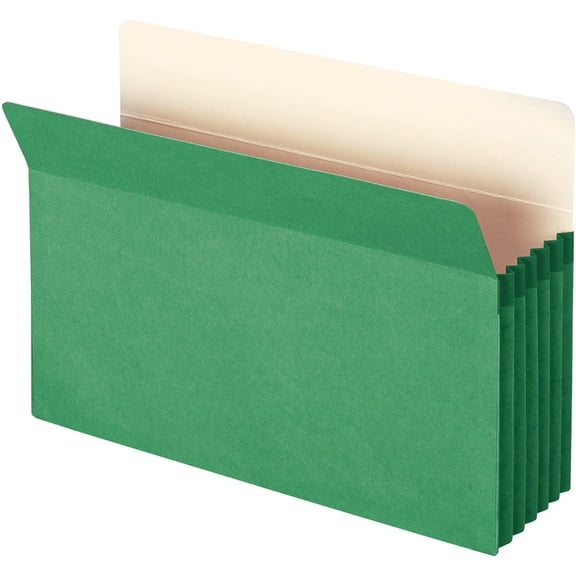 Green Legal Size File Pocket with Straight-Cut Tab, 5-1/4 Inch Expansion, 10-Pack