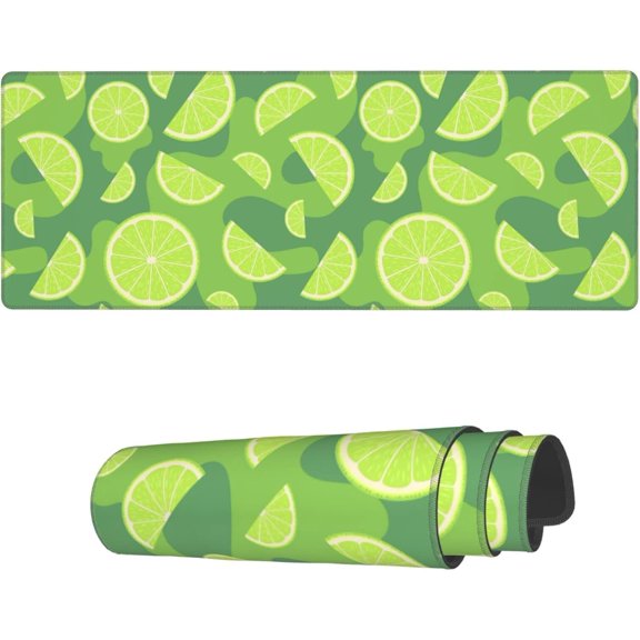 Green Lemon Slice Fruits Large Mouse Pad NonSlip Rubber Base with Stitched Edges Ideal for Office Home 31.5"x11.8" A Refreshing Addition to Your Desk