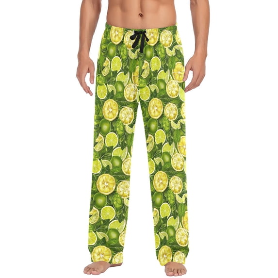 Green Lemon with Leaves joogoo Men's Pajama Pants Cotton Long Sleepwear Lounge Pants M