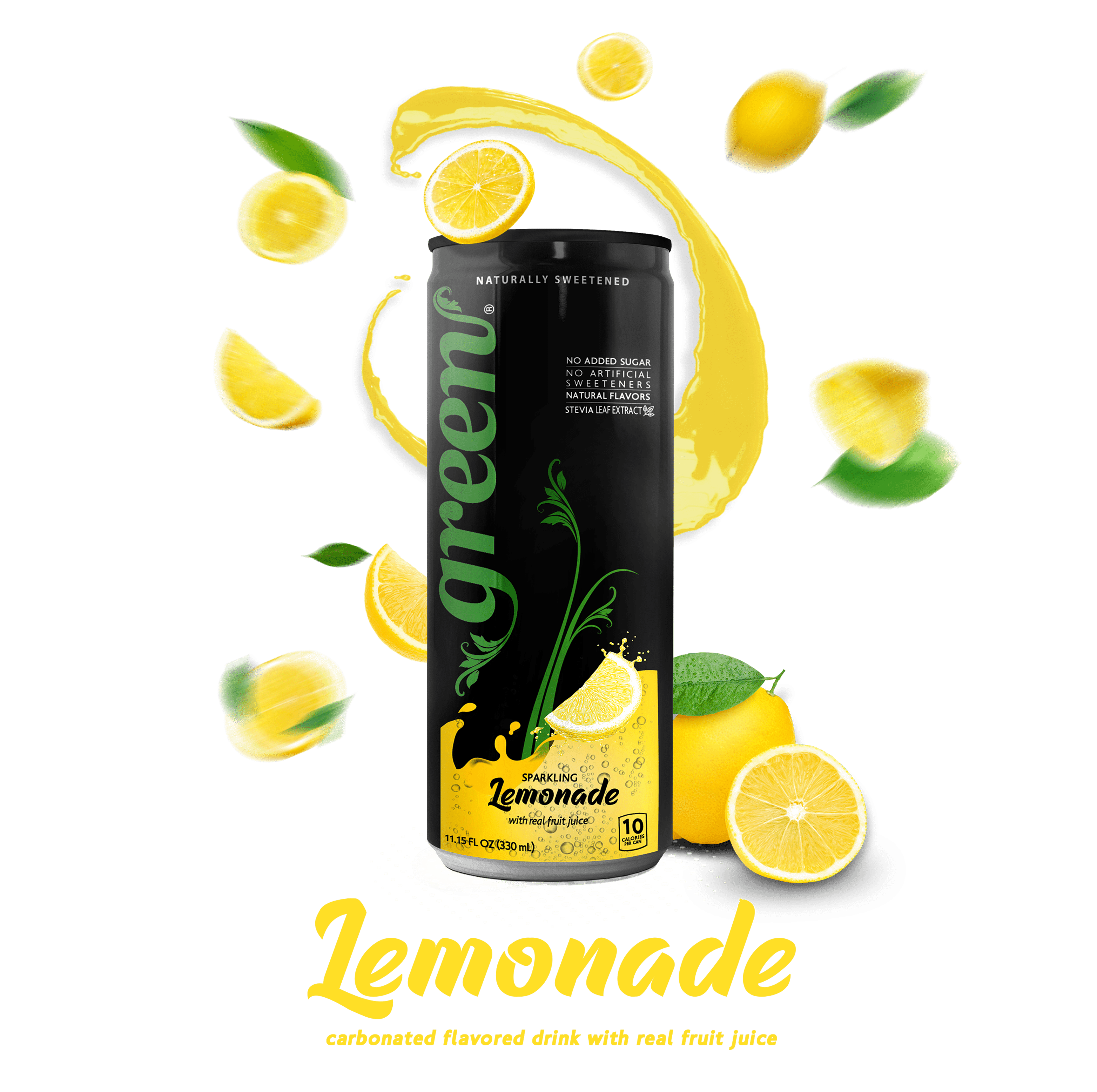 Green Lemonade No Added Sugar 6 Real Lemon Juice 10 Calories per can