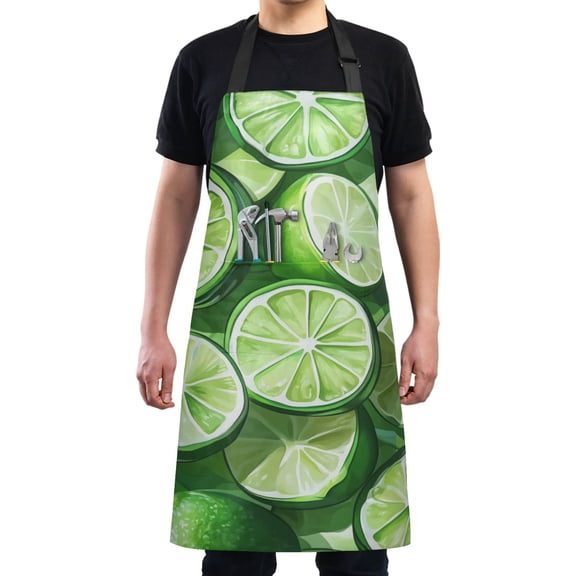 Green Lemons Chef Kitchen Apron with Pockets for Women Waterproof Aprons for Cooking Baking