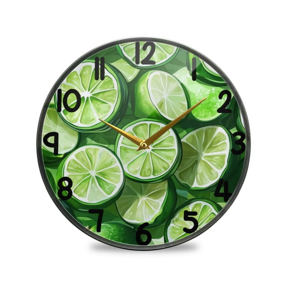 Green Lemons Round Acrylic Wall Clock Silent Battery Operated Home Decor for Living Room Bedroom