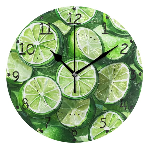 Green Lemons Round Wall Clock Silent Battery Operated Home Decor for Living Room Bedroom