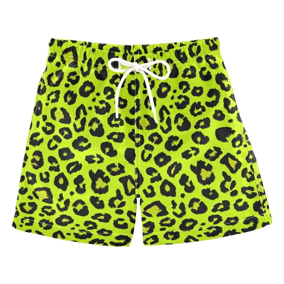 Green Leopard Pattern Swim Trunks Quick Dry Beach Pool Board Shorts Lightweight Stylish Print Sizes 2T to XL