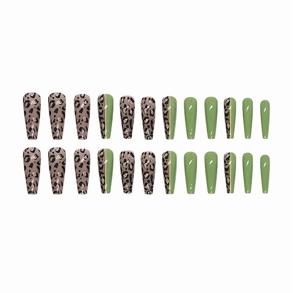 Green Leopard Press on Nails 24 Pcs Reusable False Nails Chic Design
