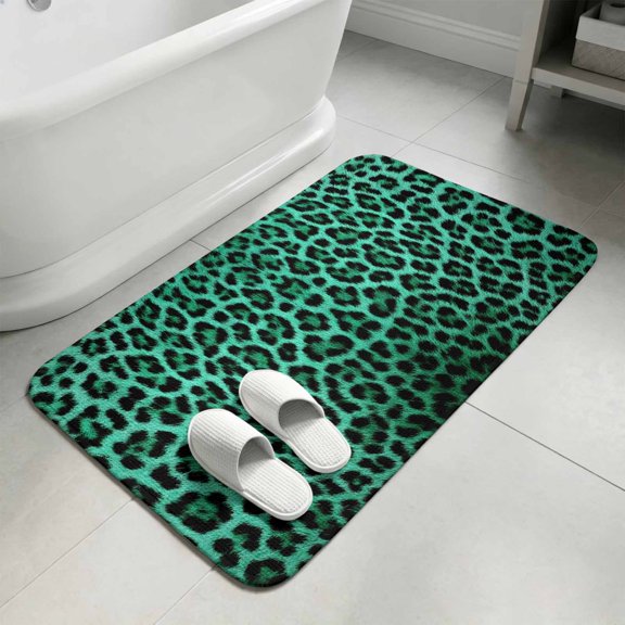 Green Leopard Print Bathroom Rugs Non Slip Washable Bath Mat Absorbent Front Door Mat Farmhouse Abstract Animal Patterned Indoor Doormat for Kitchen Entryway Shower Decor Accessories 15.7"x23.6"
