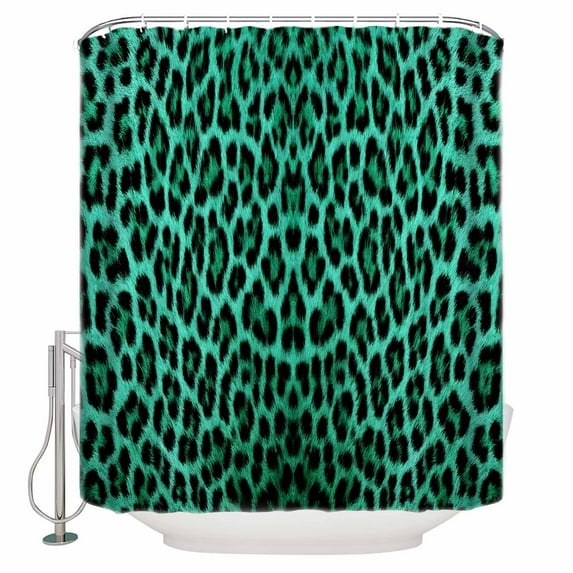 Green Leopard Print Bathroom Shower Curtains with 12 Hooks Polyester Waterproof Shower Curtain for Stalls and Bathtubs Farmhouse Abstract Animal Patterned Decorative Bathroom Privacy Curtain 54x78 In