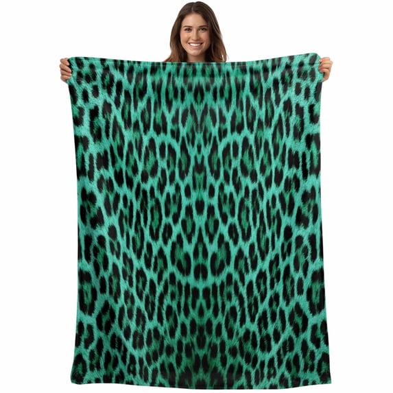 Green Leopard Print Blanket Soft Cozy Warm Throw Blanket for Couch, Plush Fuzzy Flannel Fleece Blankets for Sofa, Farmhouse Abstract Animal Patterned Bed Blankets Lightweight Gifts for Women, 50"x60"