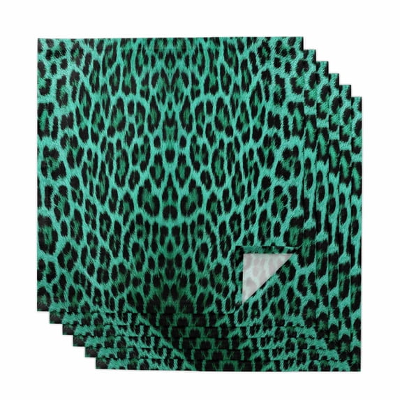 Green Leopard Print Cloth Napkins, Farmhouse Abstract Animal Patterned Washable and Reusable Dinner Napkins Set of 6, Table Napkin for Kitchen Party Birthday Wedding Hotel Housewarming 20"x20"