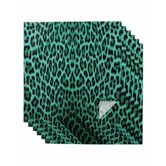 Green Leopard Print Cloth Napkins Set of 6 Reusable Dinner Napkins, Farmhouse Abstract Animal Patterned Cocktail Napkin Washable Table Napkins for Wedding/Holiday Party/Baby Shower 20"x20"