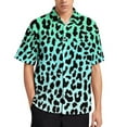 thumbnail image 1 of Green Leopard Print Men's Short Sleeve Button Up Shirts Casual Regular-Fit Beach Summer Tops M-4XL, 1 of 9