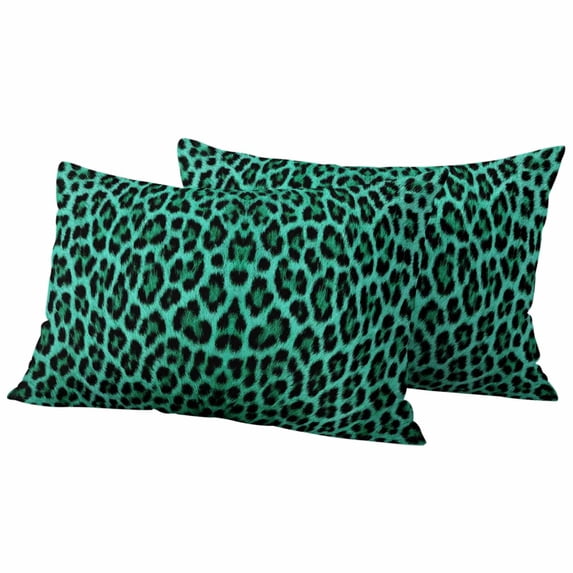 Green Leopard Print Outdoor Waterproof Pillow Covers, Farmhouse Abstract Animal Patterned Decorative Rectangle Throw Pillowcase Sofa Cushion Sham for Patio/Couch/Chair, 20"x12" 2 Pack