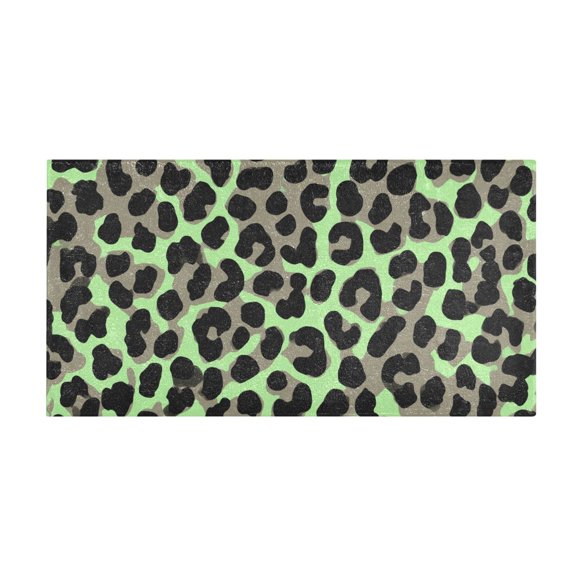 Green Leopard Print Pattern Bath Mat 39x20 Inch Soft Absorbent Non-Slip Plush Bathroom Rug for Floor