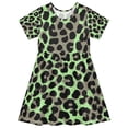 thumbnail image 1 of Green Leopard Print Pattern Girls Short Sleeve Dress A Line Sun Protection Breathable Comfort Sundress 2T, 1 of 8