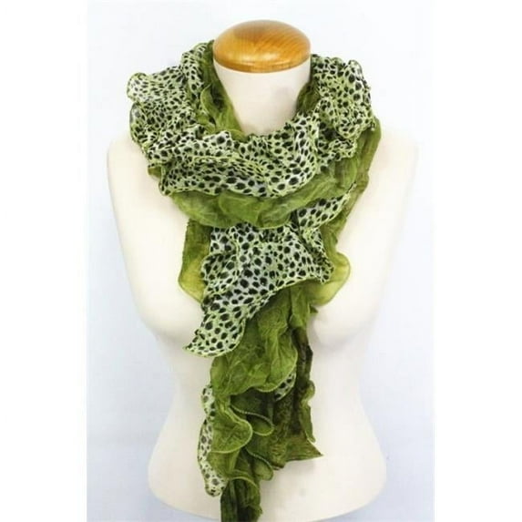 Green Leopard Print Ruffle Scarf