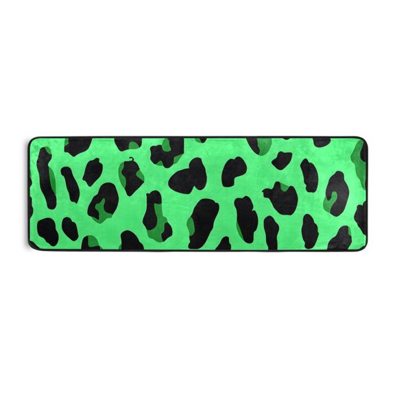 Green Leopard Print Runner Rug 24x72 Inch Cushioned Non Slip Soft Absorbent Floor Mat