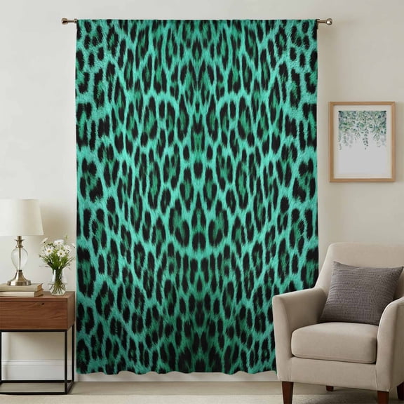 Green Leopard Print Sheer Curtains 45 Inches Long, Farmhouse Abstract Animal Patterned Light Filering Curtains, Breathable Simi Curtain Privacy Drapes for Kitchen Bathroom Small Window Treatment