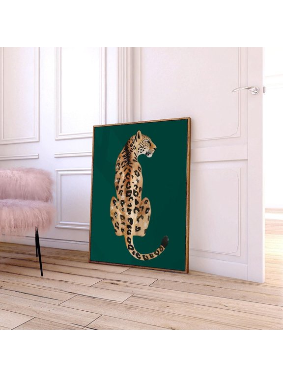 Green Leopard T-Shirt Trendy Cheetah Glam Jaguar Boho Jungle Maximalist Feline Top Unframed Paper Print