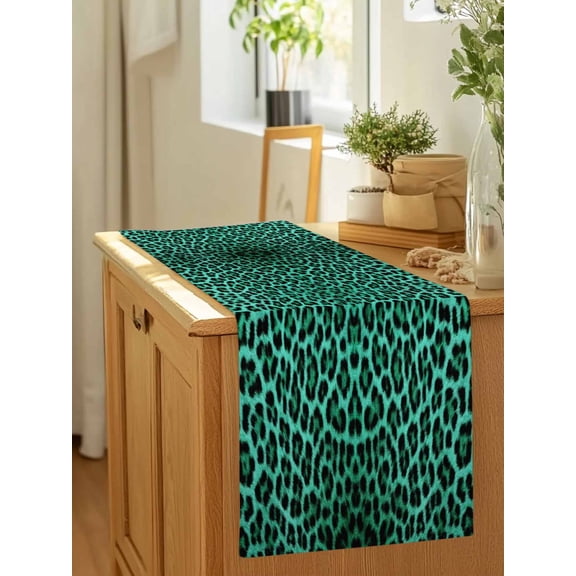 Green Leopard Texture Table Runner 36 Inches Long,Kitchen Dining Tablerunners Abstract Geometric Art Linen Table Runners Dresser Scarves for Home Dinner Wedding Holiday Party Decor