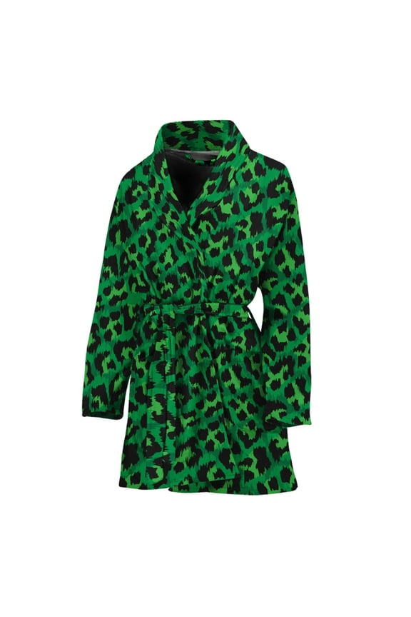 Green Leopard Women Bathrobe One Size Univeral Fits, Wide Animal Fashion Lightweight Plush Fleece Long Robe For Women