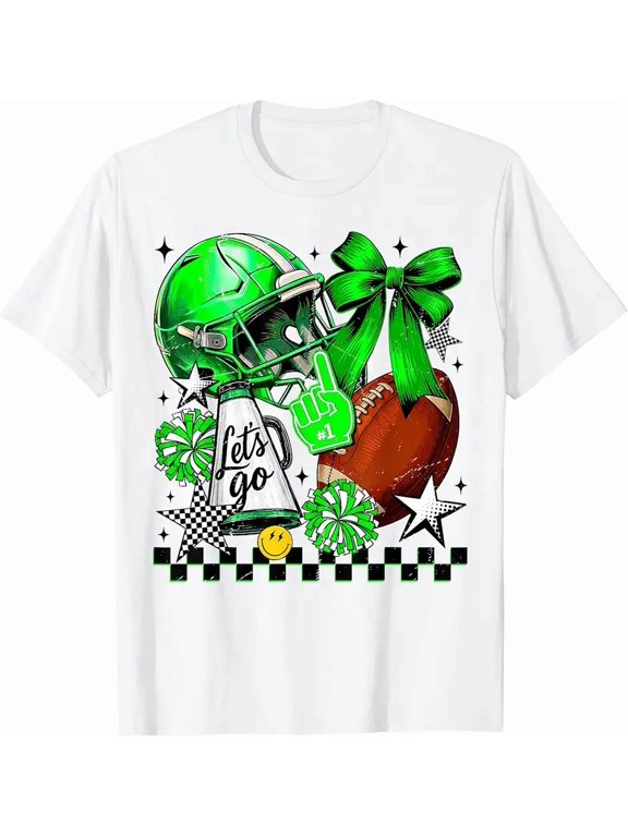 Green Let's Go Cheer Sports Team Cheerleader Football T-Shirt