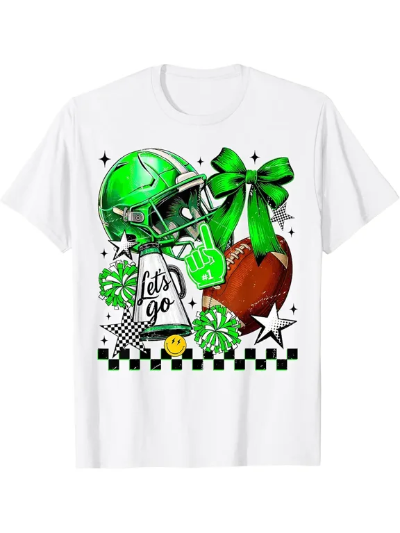 Green Let's Go Cheer Sports Team Cheerleader Football T-Shirt