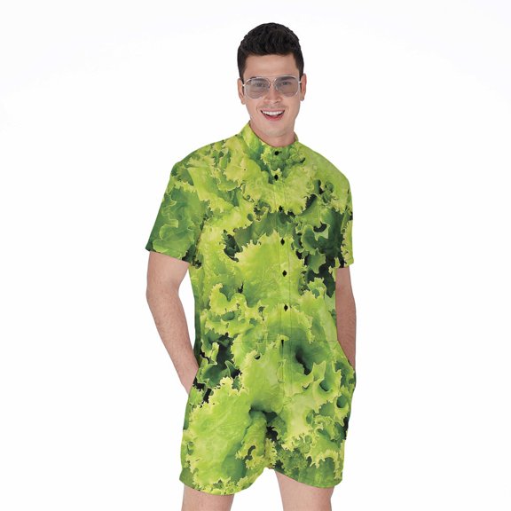 Green Lettuce Salad Short Sleeve Men'S Rompers Casual Summer Jumpsuits Outfit