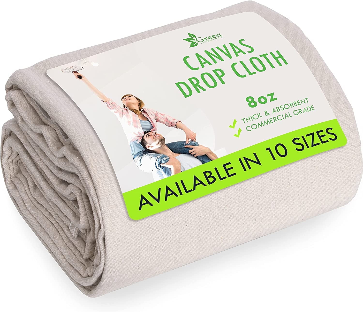 Green Lifestyle Cream 12 ft x 4 ft, 8 oz Canvas Drop Cloth