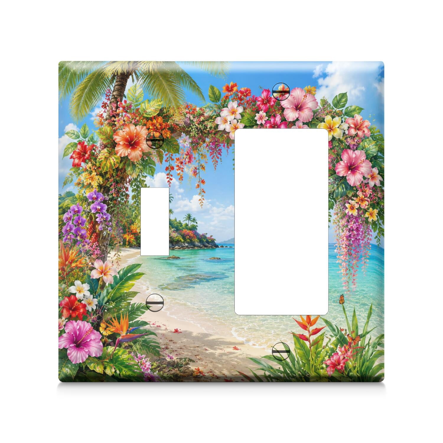 Green, Light Blue, Teal Garden Floral 1 Toggle 1 Rocker Switch & Outlet ...