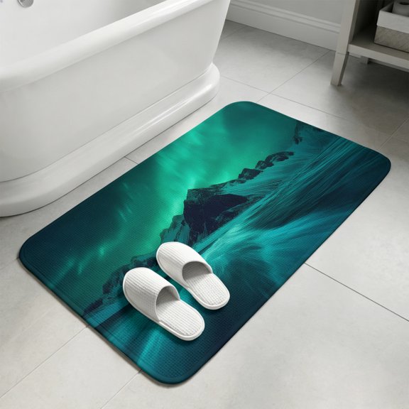 Green Light Mountain Bathroom Rugs Non Slip Washable Bath Mat Absorbent Low Pile Front Door Mat Winter Snowy Natural Scenery Indoor Doormat for Kitchen Entryway Shower Decor Accessories 15.7"x23.6"