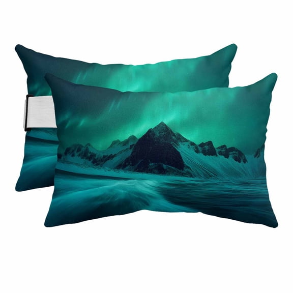 Green Light Mountain Outdoor Pillows for Chaise Lounge Chair Beach Headrest Pillow Set of 2 Waterproof Lumbar Pillows with Insert&Adjustable Strap Winter Snowy Natural Scenery Pool Pillow 12"x20"