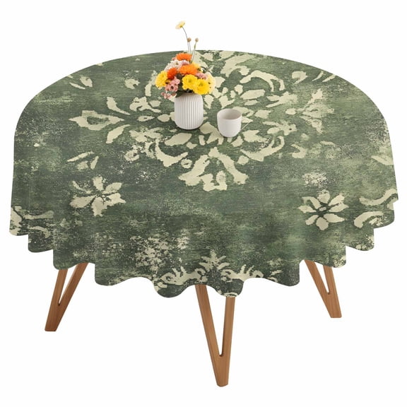 Green Light Yellow Boho Round Tablecloth 54 inches Ethnic Oriental Floral Vintage Retro Waterproof Oil-Proof Table Cloth Round Table Cover for Holiday Party Picnic Dinner Decor Indoor and Outdoor Use
