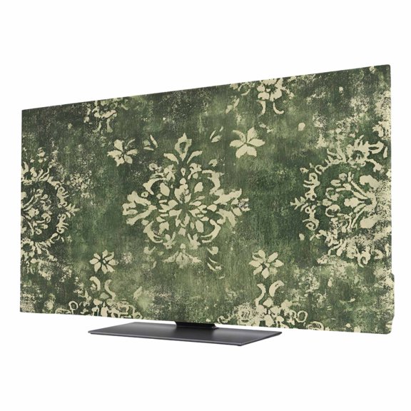 Green Light Yellow Boho TV Dust Cover 32 Inch, Ethnic Oriental Floral Vintage Retro Computer Monitor Cover Dustproof Stretchable Indoor TV Screen Protector for LED LCD Universal Monitors