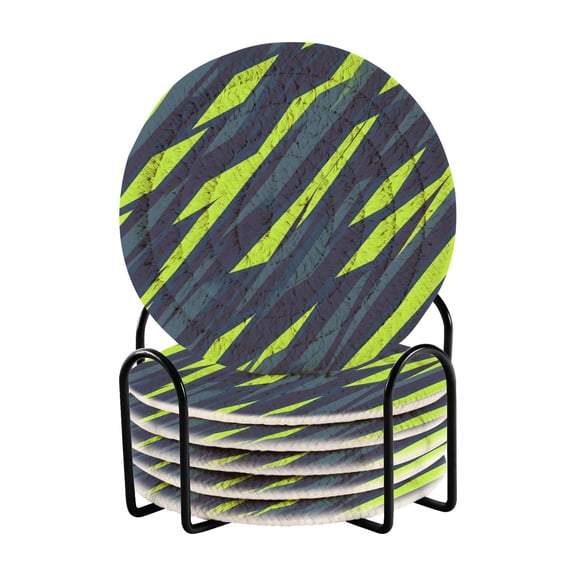 Green Lightning Bar Coasters 6 Pack Braided Coasters with Holder Absorbent Heat Resistant