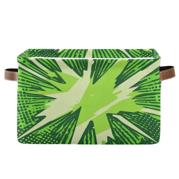 Green Lightning Bolts Pattern Foldable Storage Basket,Canvas Fabric Foldable Storage Bins with Handles Open Home Storage Bins Boxes for Toy Book Shelf Closet Baskets