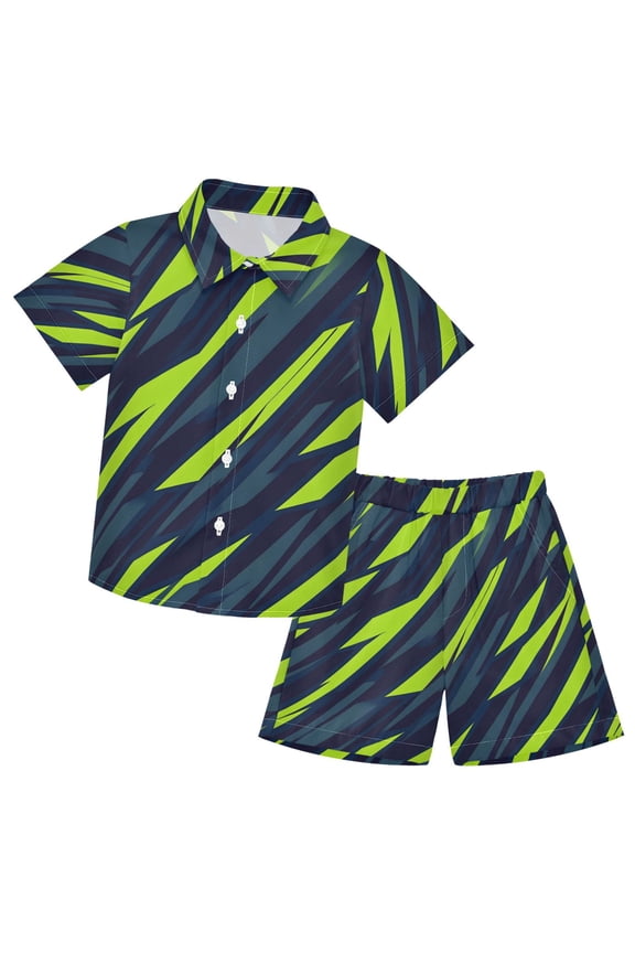 Green Lightning Boys' Hawaiian Shorts Sets Button Down Shirts 3T-10Y for Beach Vacation