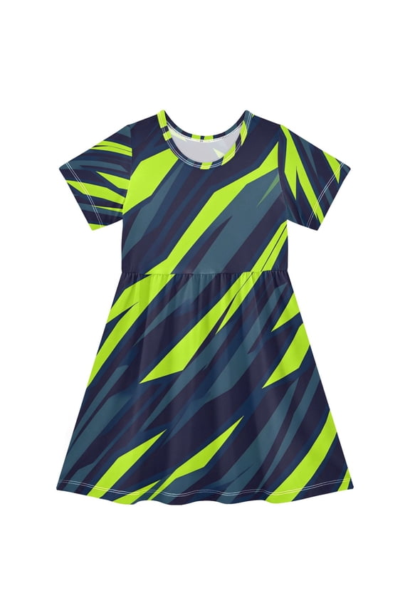 Green Lightning Girls Short Sleeve Dress A Line Sun Protection Breathable Comfort Sundress 7-8T