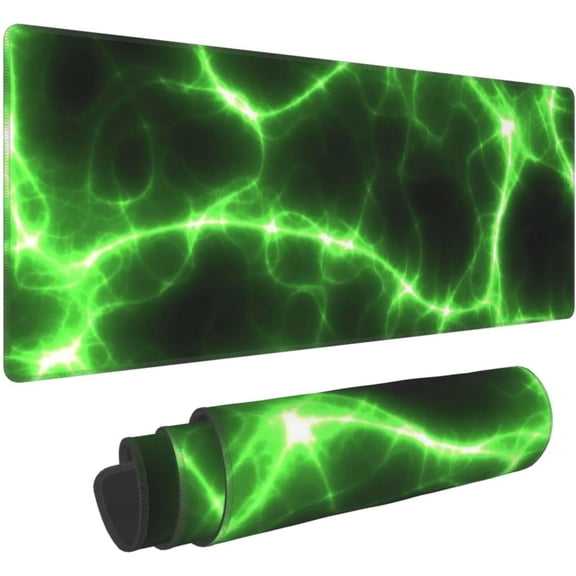 Green Lightning Large Gaming Mouse Pad 31.5 x 11.8in Desk Keyboard Pad Keyboard Mouse Mat for Work, Play, Office, Home with Non-Slip Rubber Base Stitched Edges