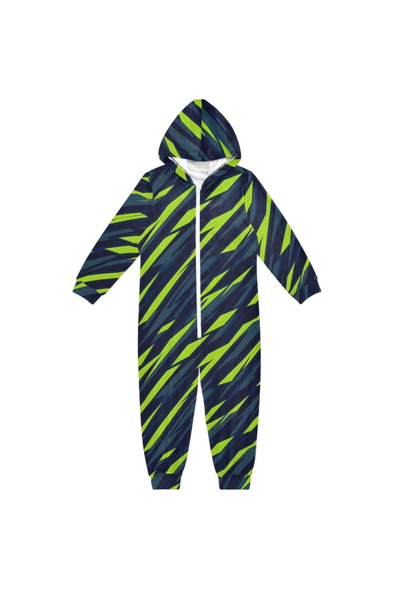 Green Lightning One Piece Pajamas Soft Jumpsuit Cozy Sleep and Play Romper Zipper and Pockets 7-8T