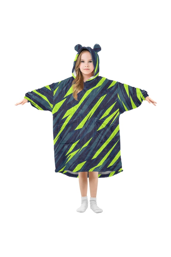 Green Lightning Wearable Blankets Hoodie Oversize Sherpa Wearable Soft Blanket Warm Cozy 3-14 Age