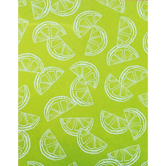 Green Lime Citrus Linework PEVA Vinyl Flannel Backed Tablecloth (52" x 52" Square)