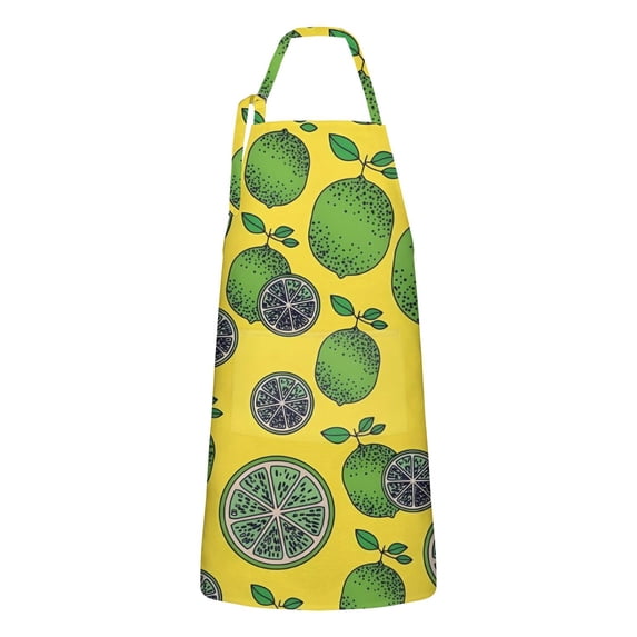Green Lime Slices Yellow Pattern Apron-Garden Aprons for Women with Pockets-Cotton Linen Waterproof Kitchen Cooking Gardening Aprons Adjustable for Kitchen,Cooking,BBQ and Salon 33x27 Inch