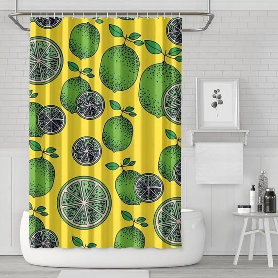 Green Lime Slices Yellow Pattern Shower Curtain 72"x72" ,Bathroom Decorative Shower Curtains Set with 12 Hooks,Modern Waterproof Washable Shower Curtain