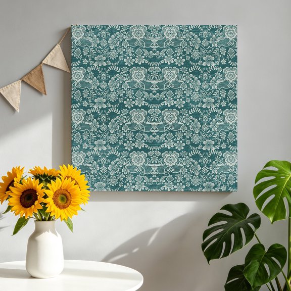 Green Line Flowers Canvas Wall Art for Living Room, French Vintage Symmetrical Vine Floral Poster Print Painting for Bedroom Office Home Decoration Wall Pictures Prepare To Hang 16"x16"