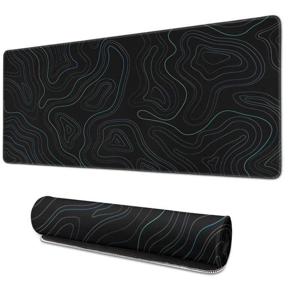 Green Line Mountain Topographic Map&nbsp;desk Mouse Padwaterproofwashable&nbsp;Line Series for Office Home Work GamingmousepadsRubber Base Mousepad with Stitched Edges 31.5x11.8inches