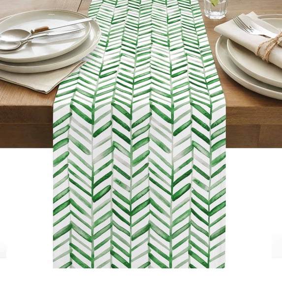 Green Line Table Runner - 36 Inch Long, Kitchen Dining Table Runner Dresser Scarves, Vintage Abstract Geometric Stripes Watercolor Farmhouse Decor for Coffee Tables Wedding Party Banquet