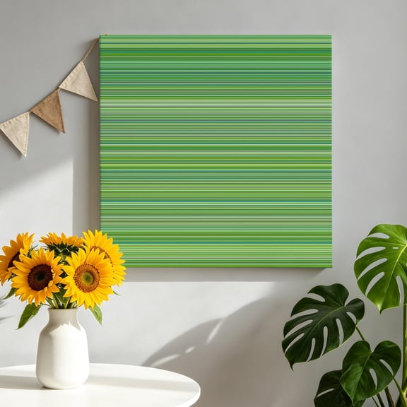 Green Linear Stripes Lines Canvas Wall Art for Living Room, Modern Abstract Lime Green Crisp Lines Poster Print Painting for Nightstand Bathroom Collage Decoration Wall Pictures Prepare To Hang 8"x8"