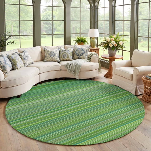 Green Linear Stripes Lines Round Area Rug Living Room 8ft, Modern ...