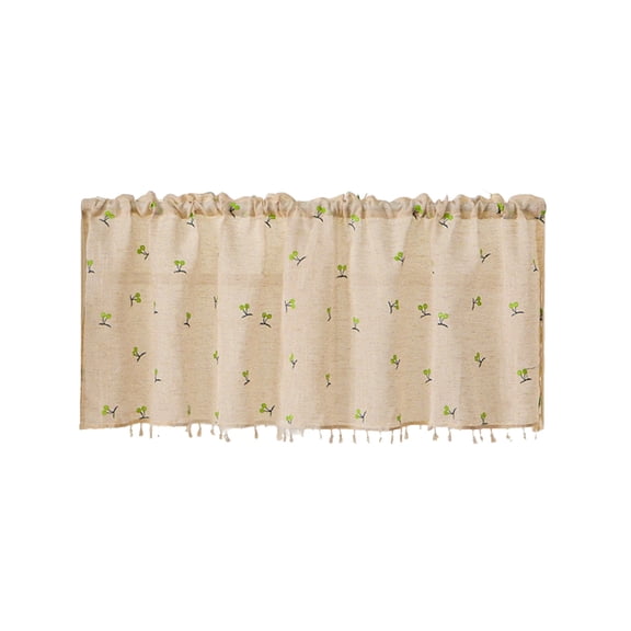 Green Linen Cafe Curtain With Light Filtering Breathable Polyester Fabric, Elegant Vintage Style And Space Saving Design For Bedroom Window Kitchen Door Cabinet Partition 23.6X39.4In