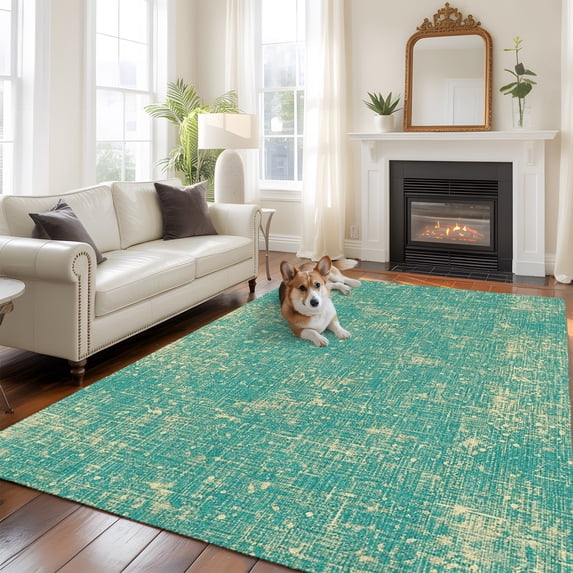 Rustic Textured Abstract Green Linen Textured Rectangle Area Rug 8x10ft Vintage Rustic Abstract ...